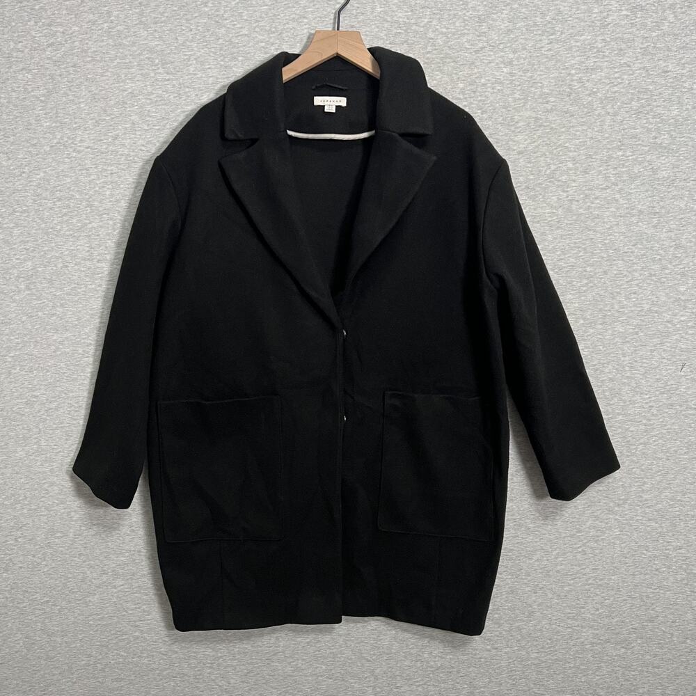 Topshop Coat Womens 12 Black Longline Single Breasted Oversized Patch Pockets